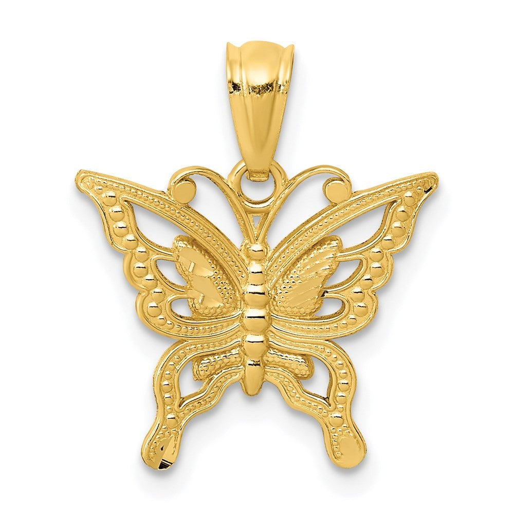 14k Yellow Gold Diamond-cut Butterfly Pendant