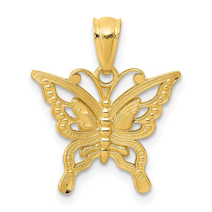 14k Yellow Gold Diamond-cut Butterfly Pendant