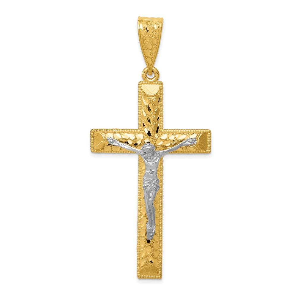 14k Two-Tone Gold Diamond-cut Crucifix Pendant