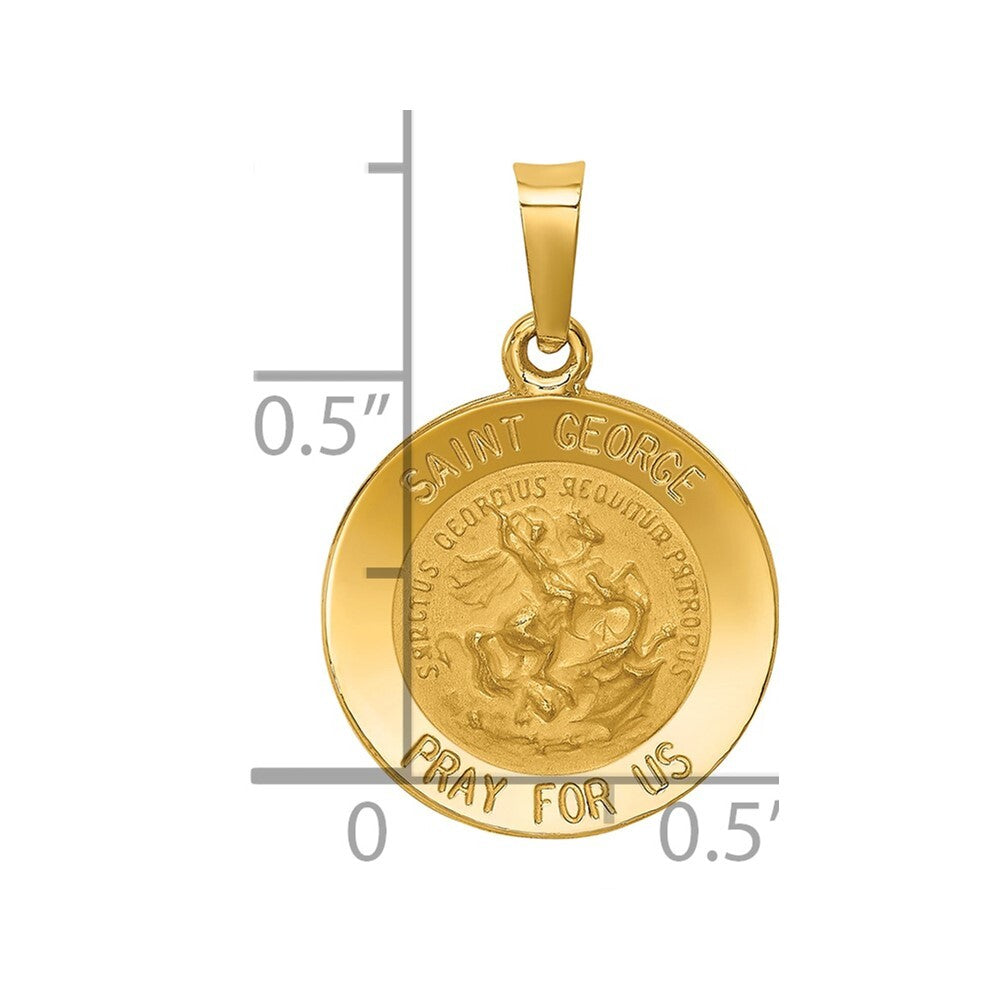 14k Yellow Gold Polished and Satin St George Medal Hollow Pendant for Women