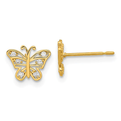 14k Yellow Gold Kids CZ Butterfly Earrings