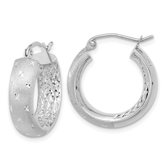 14k White Gold Polished, Satin & Diamond-Cut In/Out Hoop Earrings
