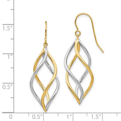 14K Two-Tone Twisted Polished Drop Dangle Earrings w/ Shepherd Hook