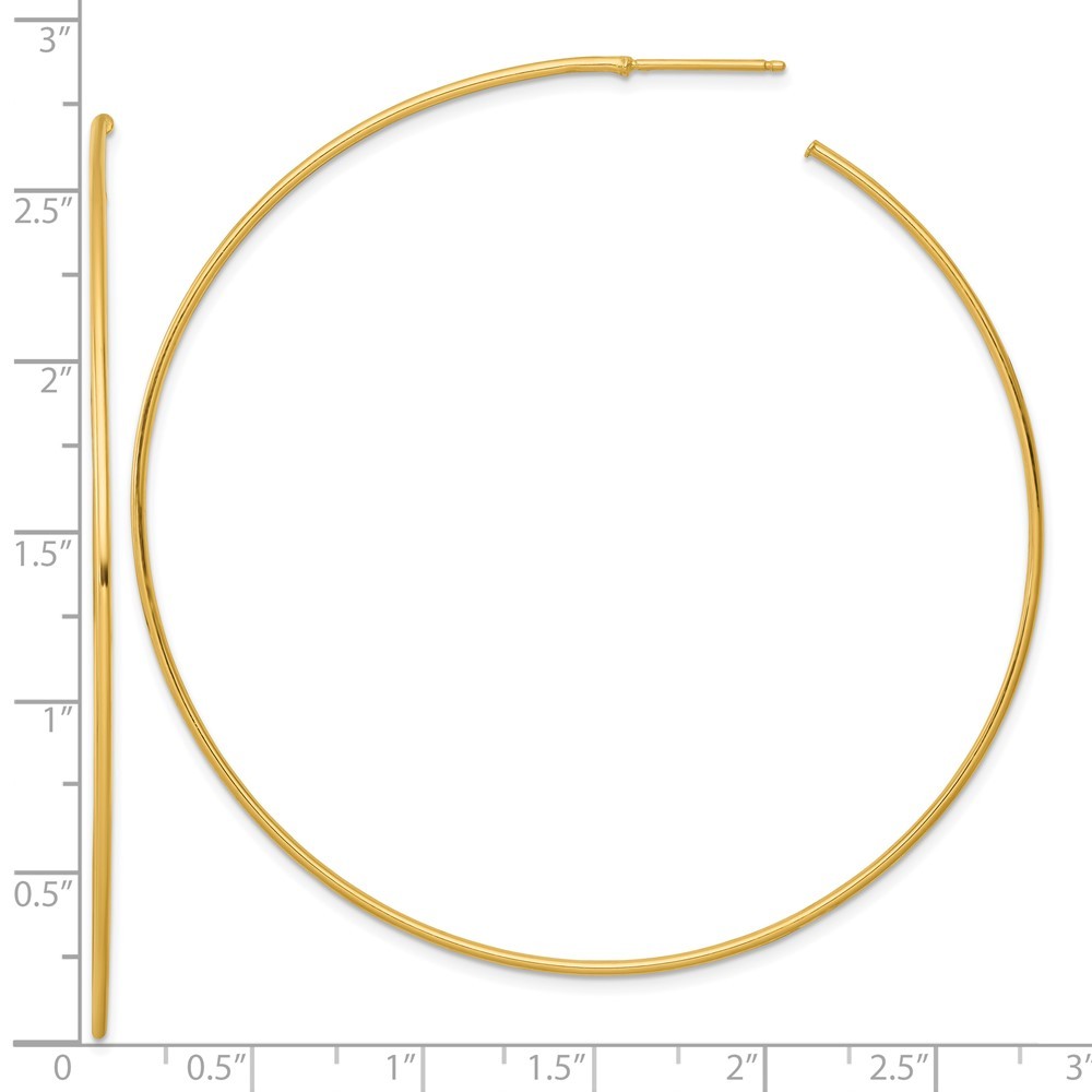 14k Yellow Gold Polished 1.2 x 70mm Solid C-Hoop Earrings