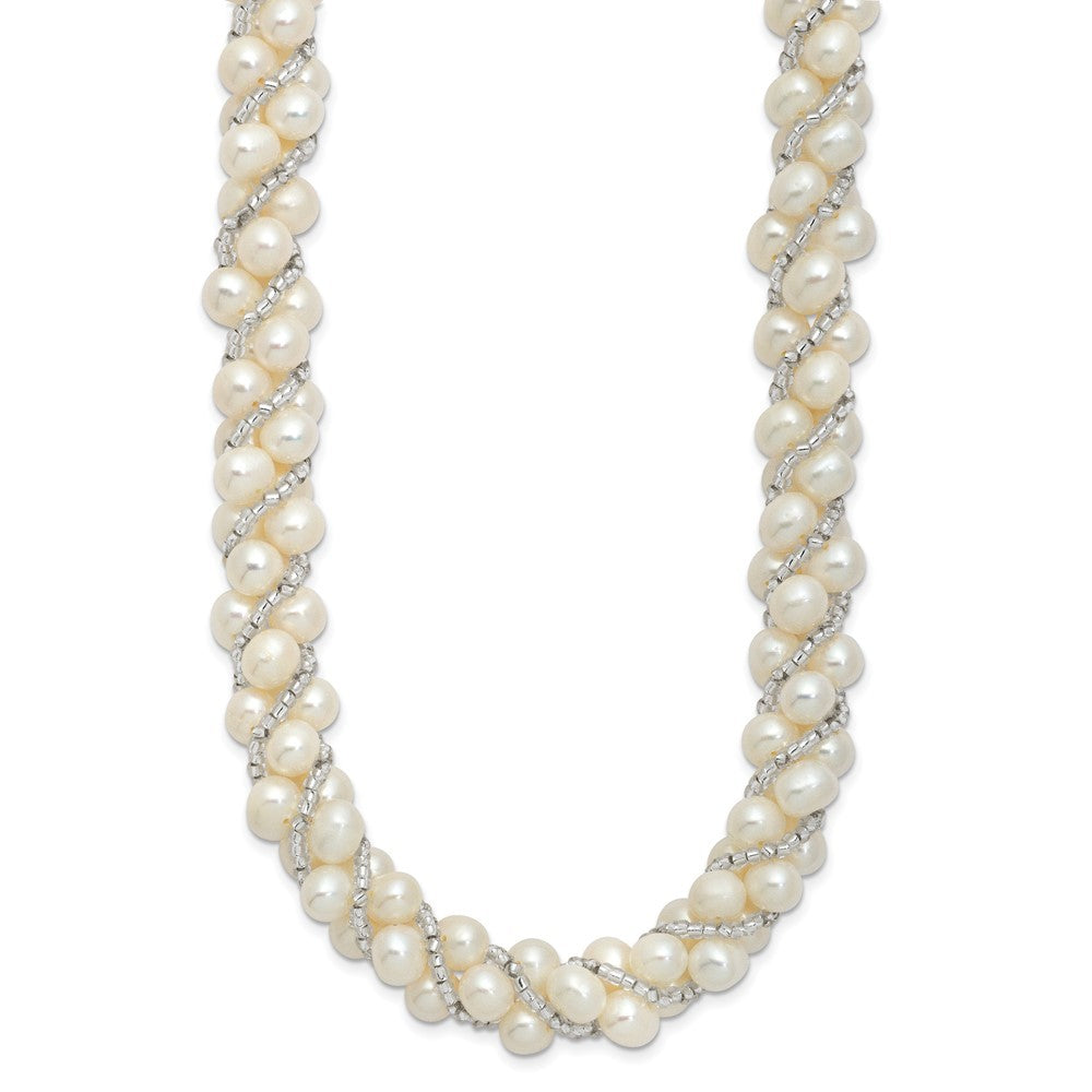 Sterling Silver 6-7mm White Pearl and Glass Beaded Twisted Necklace 18"