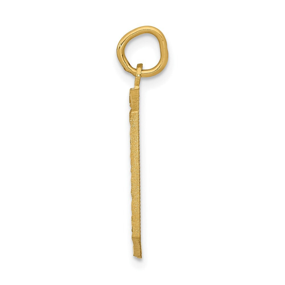 14k Yellow Gold Large Brushed Diamond-cut Number 0 Charm Pendant for Women