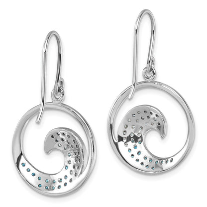 Sterling Silver Rhodium-Plated Polished Cubic Zirconia Wave Dangle Earrings