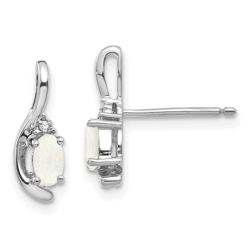 14k White Gold Opal and Diamond Stud Earrings Gift for Women