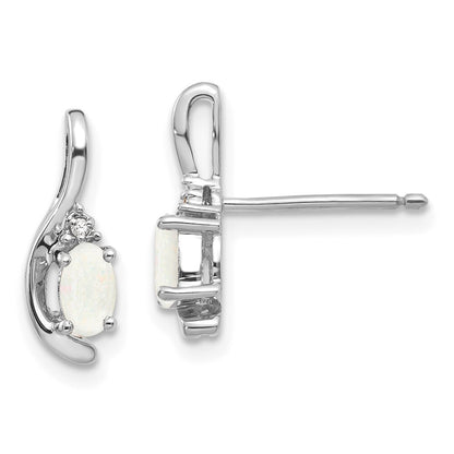 14k White Gold Opal and Diamond Stud Earrings Gift for Women
