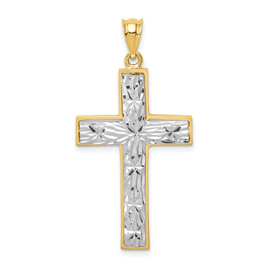 14k Two-tone Gold Polished & Diamond-cut Cross Pendant for Women