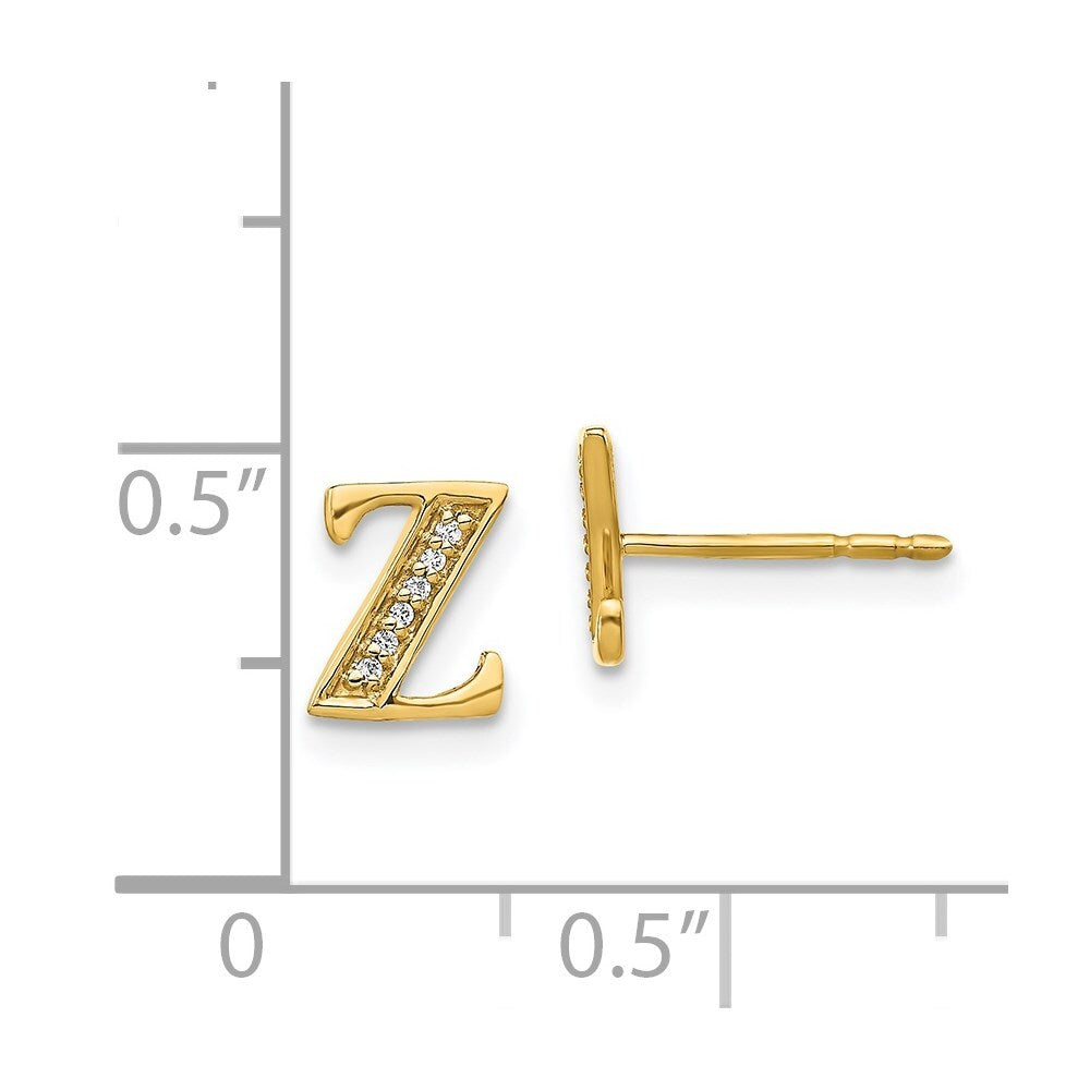 14k Yellow Gold Diamond Initial Z Stud Earrings Gift for Women