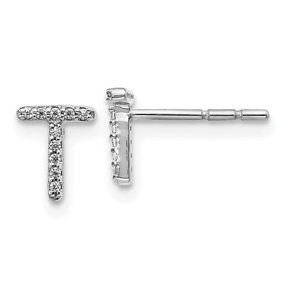 14k White Gold Diamond Initial T Stud Earrings Gift for Women
