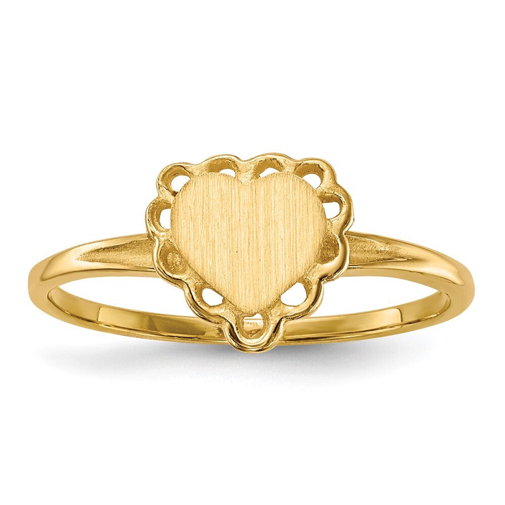 14K Yellow Gold 6.0x6.5mm Open Back Heart Signet Ring