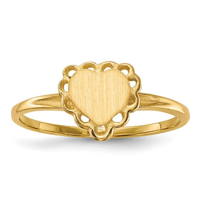 14K Yellow Gold 6.0x6.5mm Open Back Heart Signet Ring