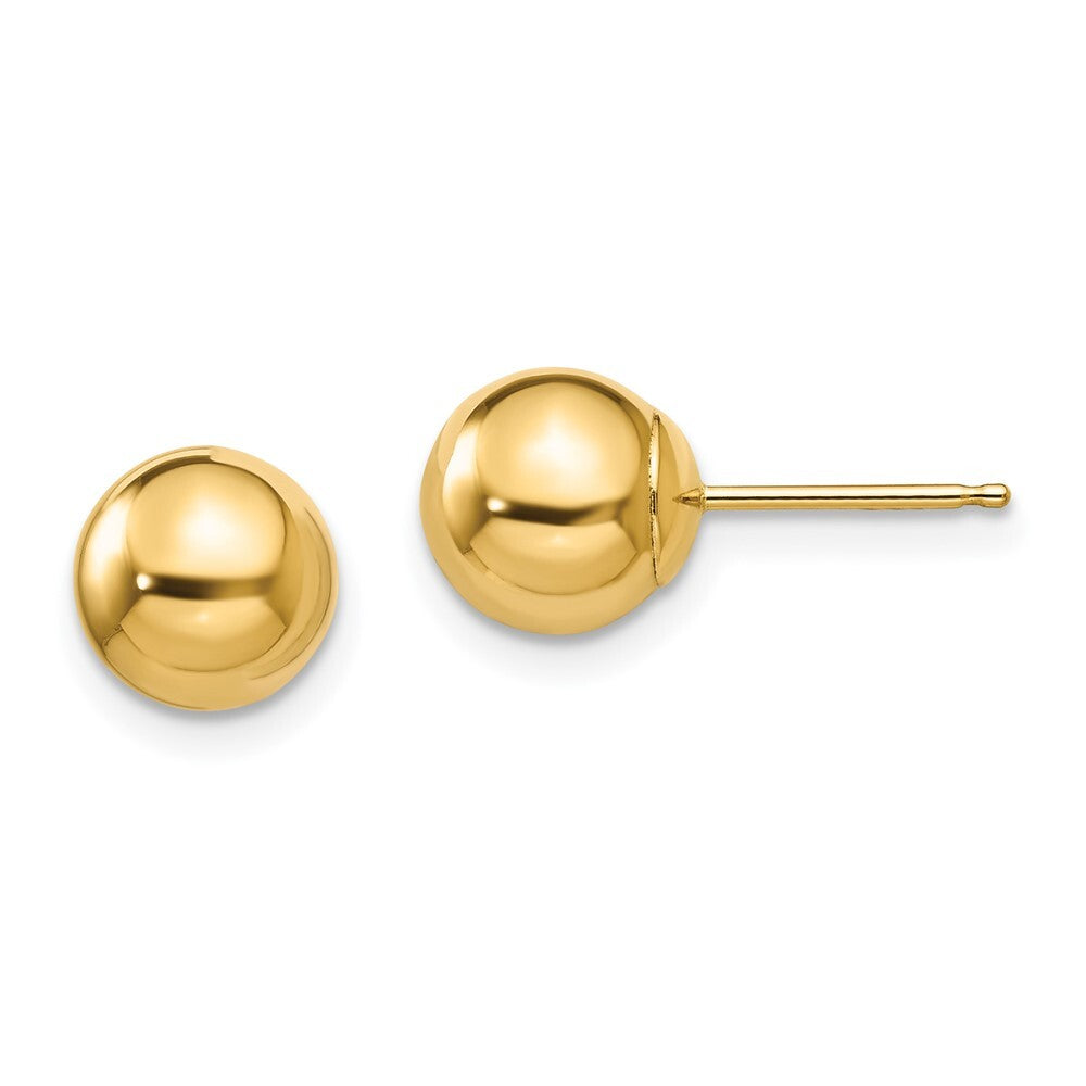 14k Yellow Gold Polished 7mm Ball Stud Earrings Gift for Women