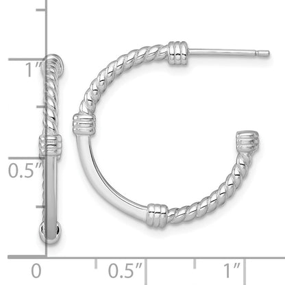 Sterling Silver Rhodium-plated Polished and Twisted 24.0mm Post C-Hoop Earrings
