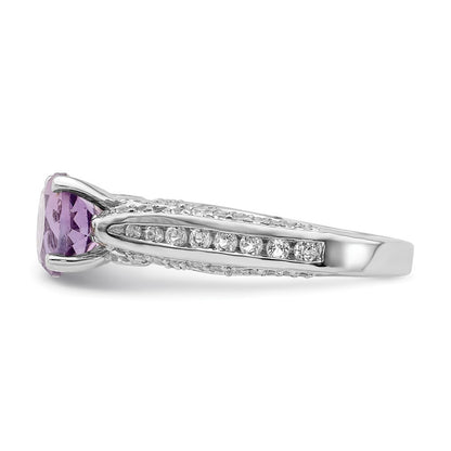 Sterling Silver Rhodium-plated 8mm Amethyst & White Topaz Ring Size 8