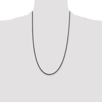 Sterling Silver Ruthenium-plated 2.9mm Rope Chain