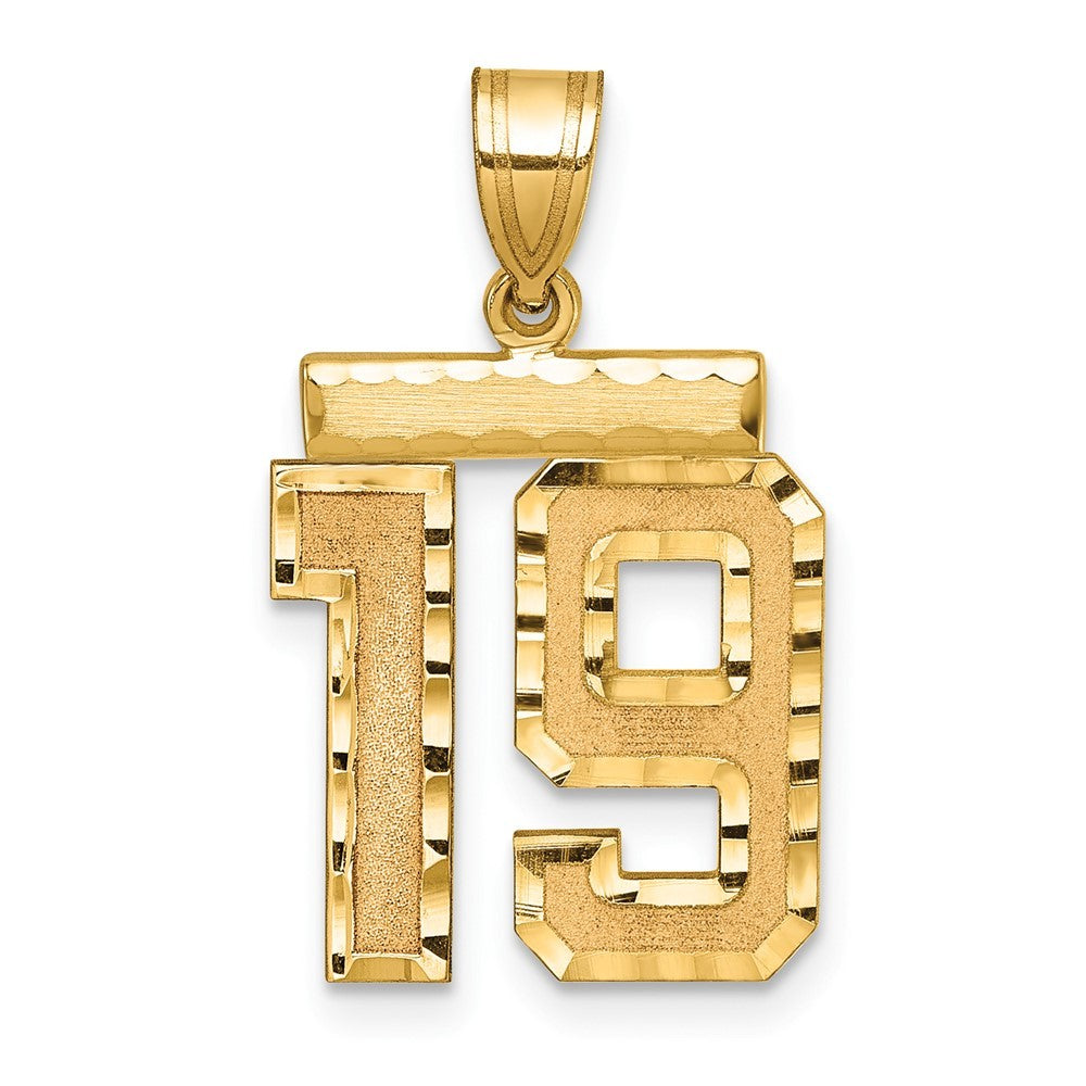 14k Yellow Gold Medium Diamond-cut Number 19 Charm Pendant