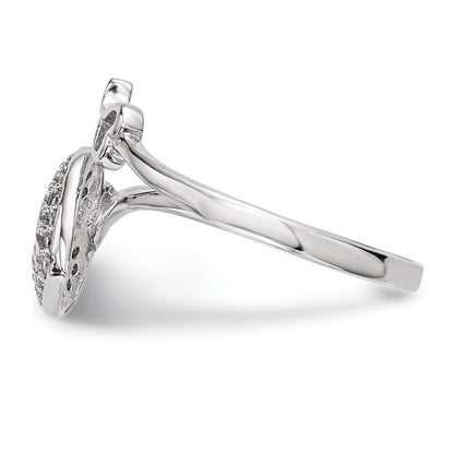 Sterling Silver Rhodium-plated Cubic Zirconia Heart Lock and Key Ring Size 7