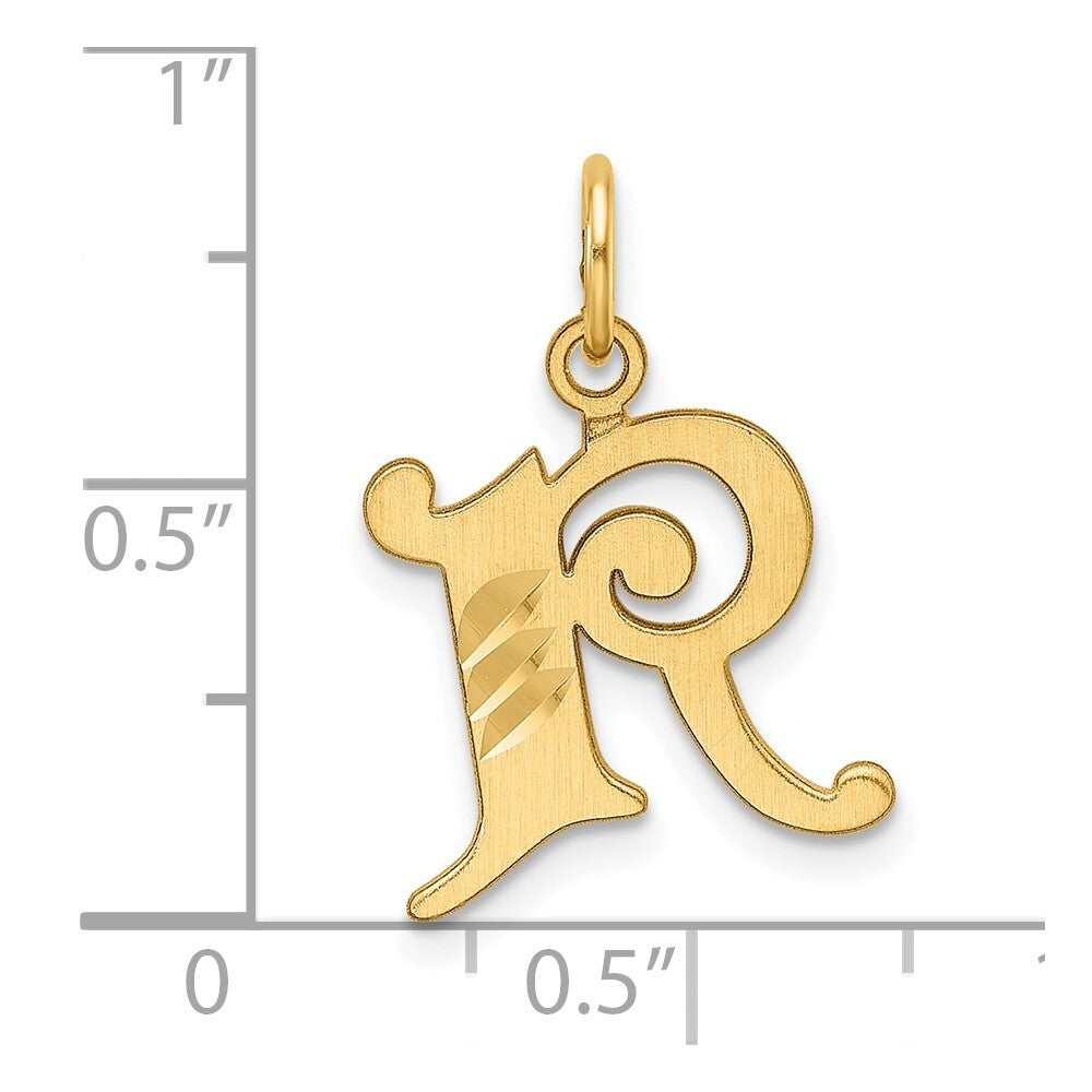 14k Yellow Gold Diamond-cut Letter R Initial Charm Pendant for Women