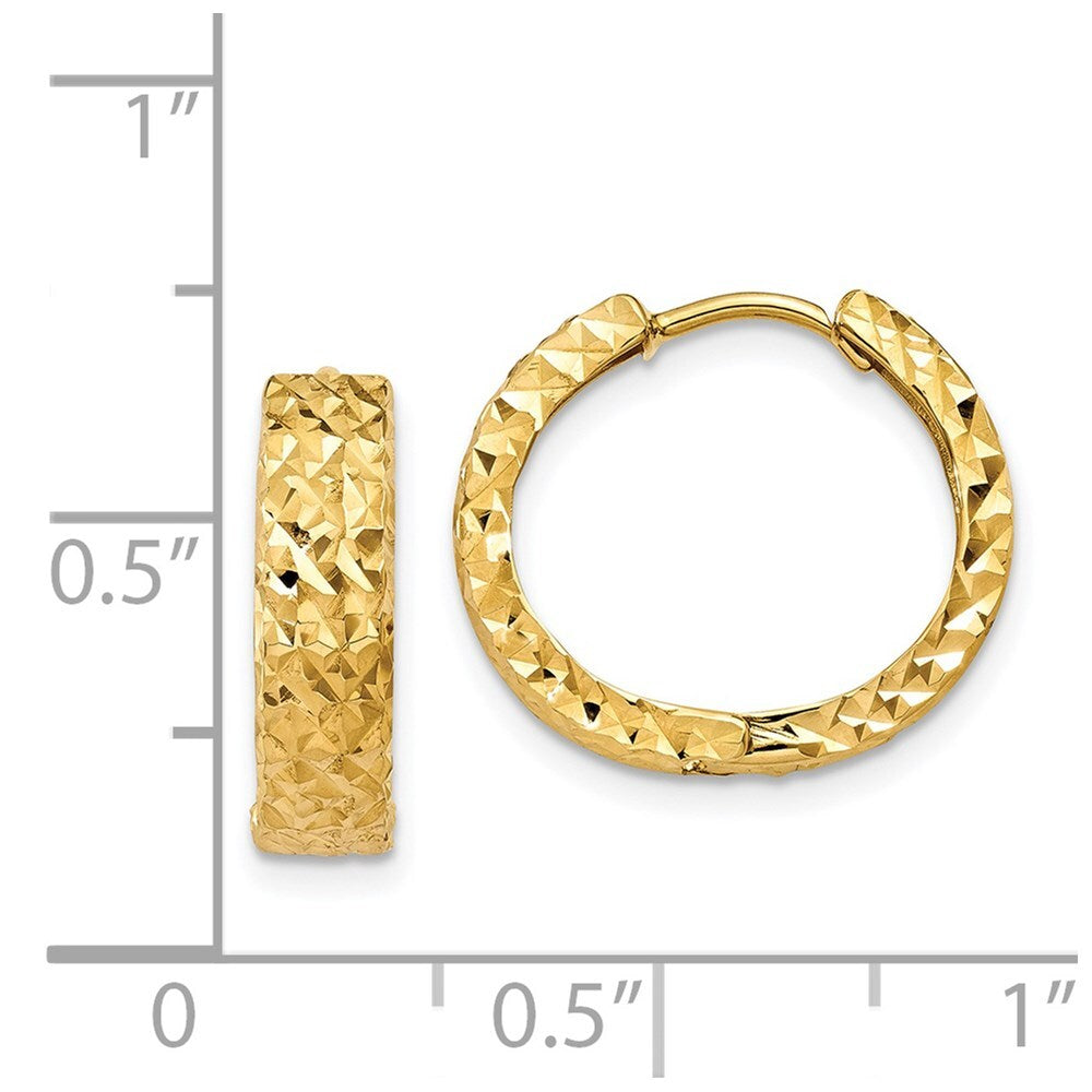 14k Yellow Gold Diamond-cut Hinged Hoop Earrings Gift for Women