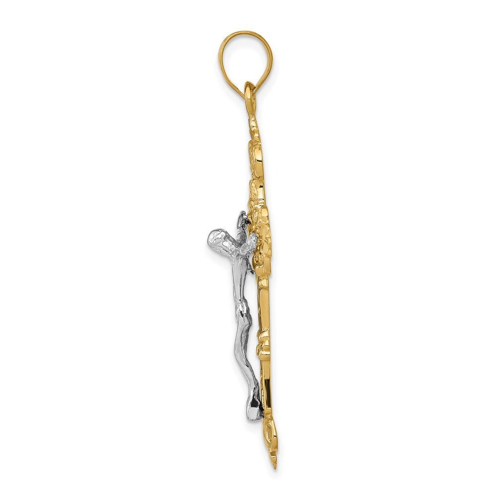 14k Yellow Gold INRI Fleur De Lis Crucifix Pendant