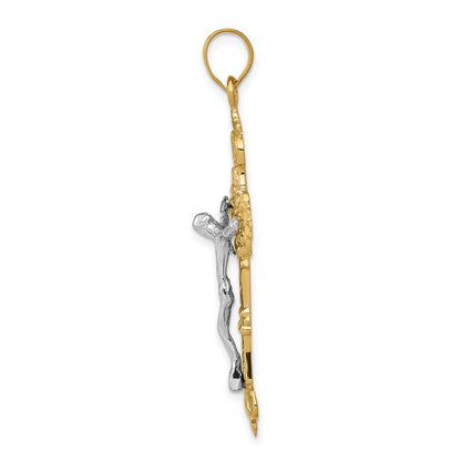 14k Yellow Gold INRI Fleur De Lis Crucifix Pendant