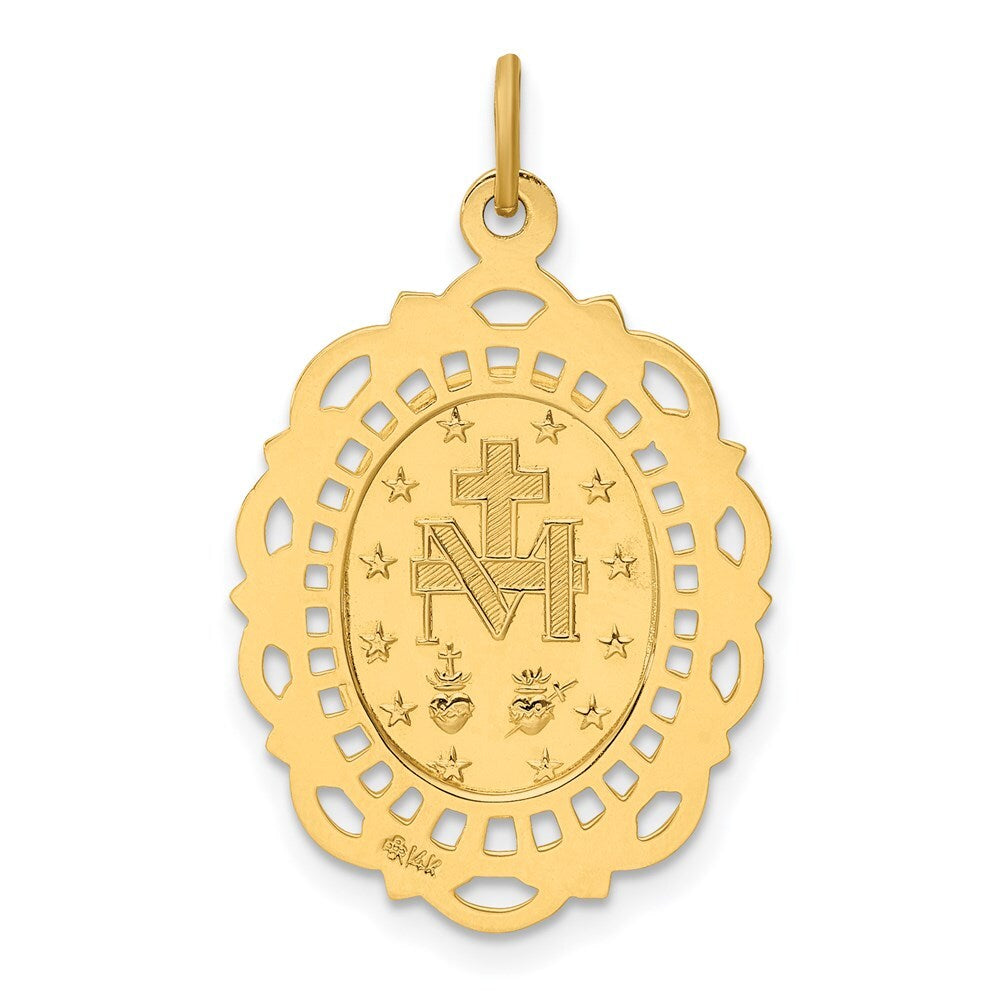 14k Yellow Gold Solid Polished/Satin Fancy Pierced Oval Miraculous Medal Pendant