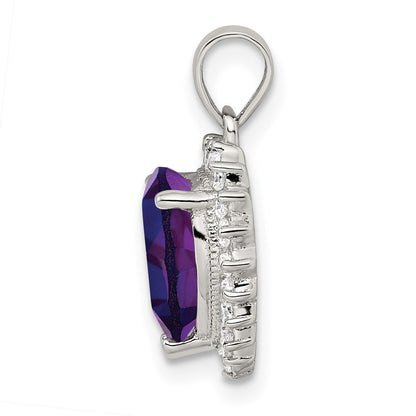Sterling Silver Rhodium-plated Amethyst and Cubic Zirconia Pendant