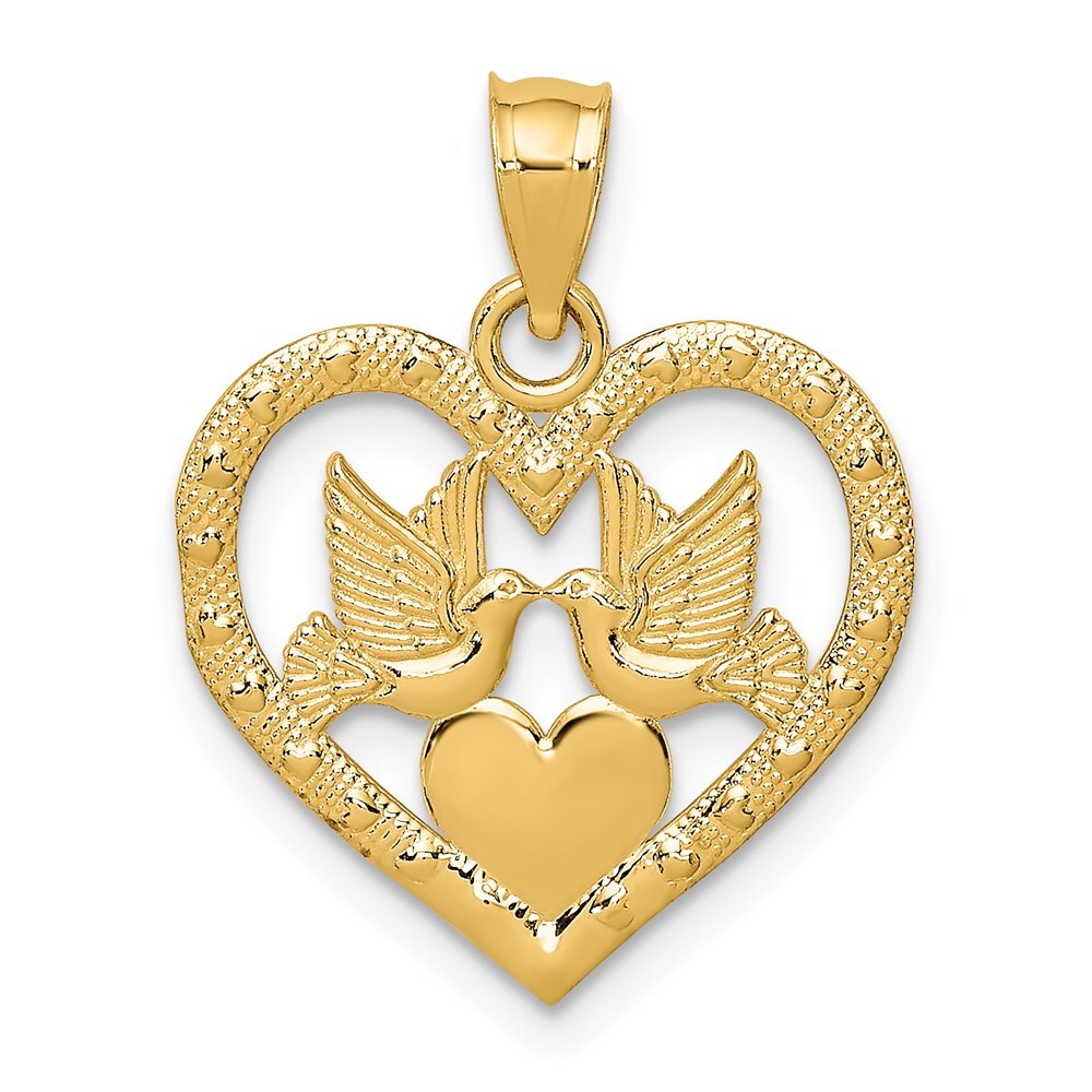 14k Yellow Gold Doves In Heart Charm Pendant for Women