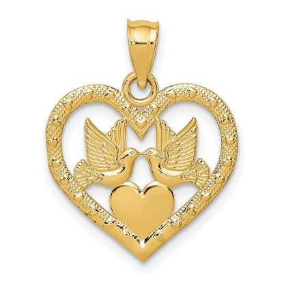 14k Yellow Gold Doves In Heart Charm Pendant for Women