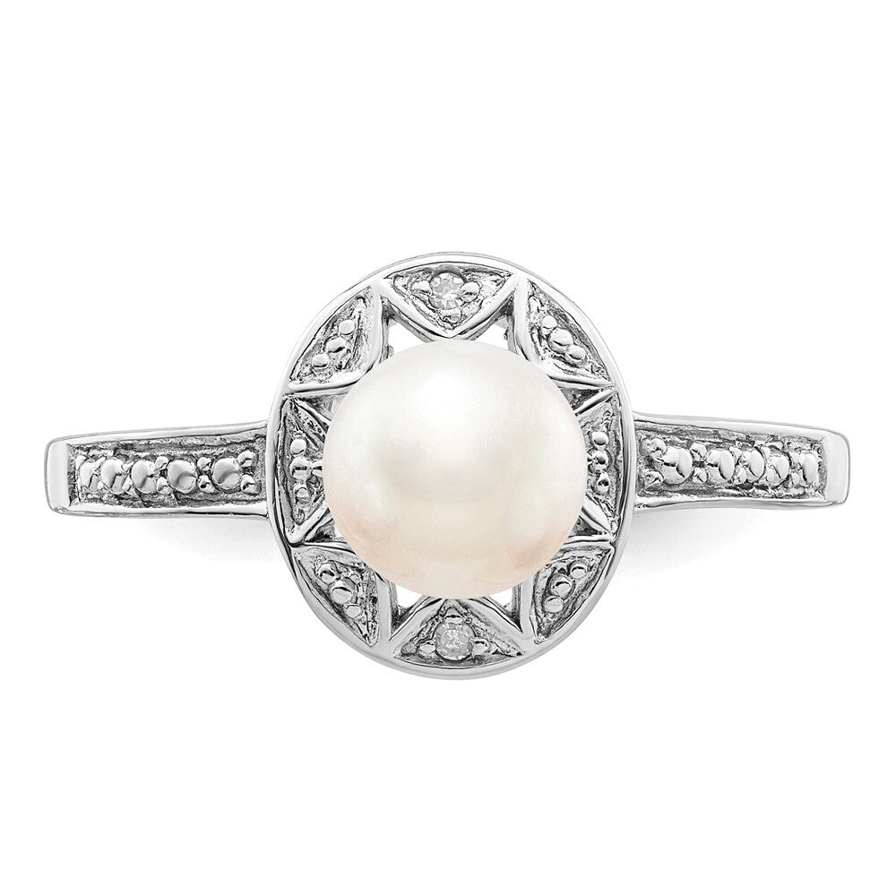 Sterling Silver Rhodium-plated Diam. & FW Cultured Pearl Ring