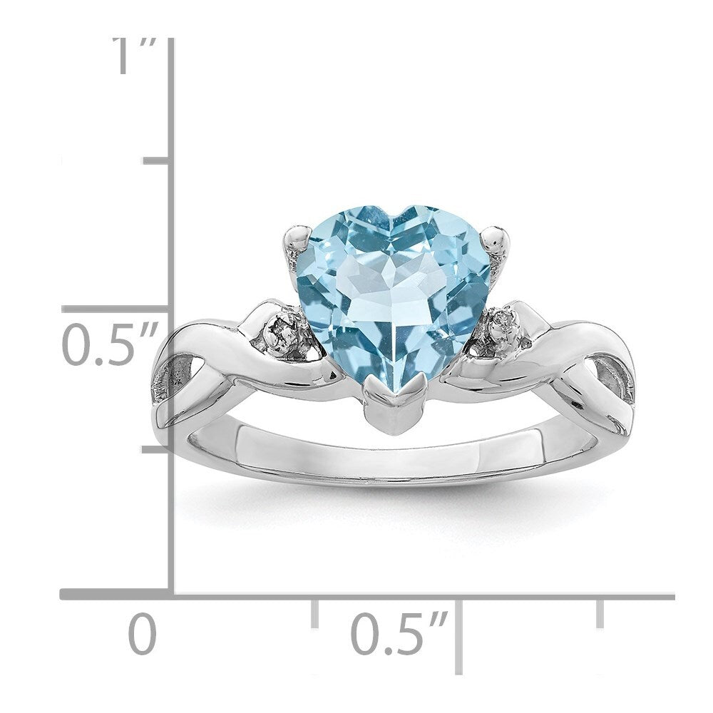 Sterling Silver Rhodium Plated Diamond & Blue Topaz Heart Ring