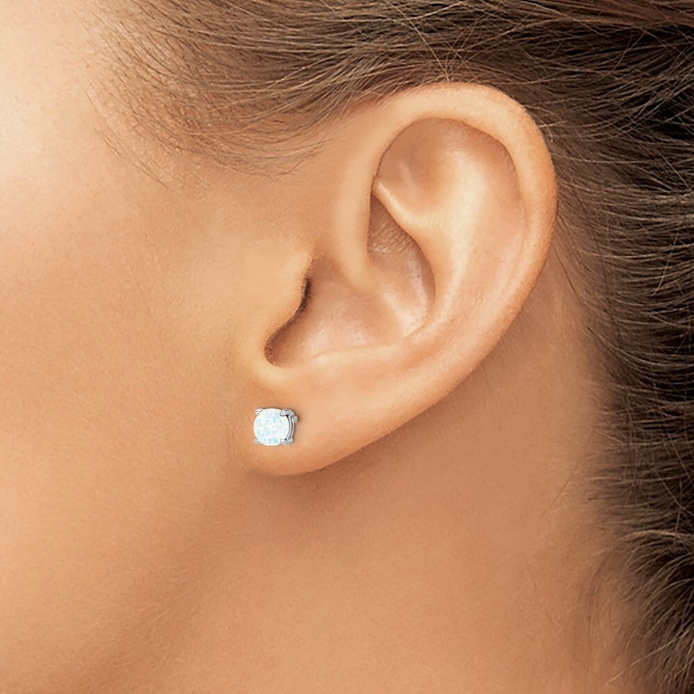 14k White Gold Round Created Opal Stud Earrings Gift for Women