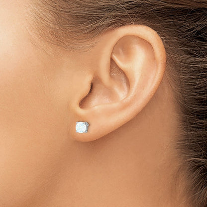 14k White Gold Round Created Opal Stud Earrings Gift for Women