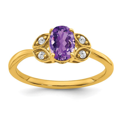 14K Yellow Gold Amethyst and Diamond Ring Size 7