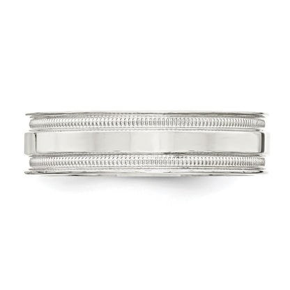 Sterling Silver 6mm Polished Flat Milgrain Grooved Edge Fancy Band Size 12
