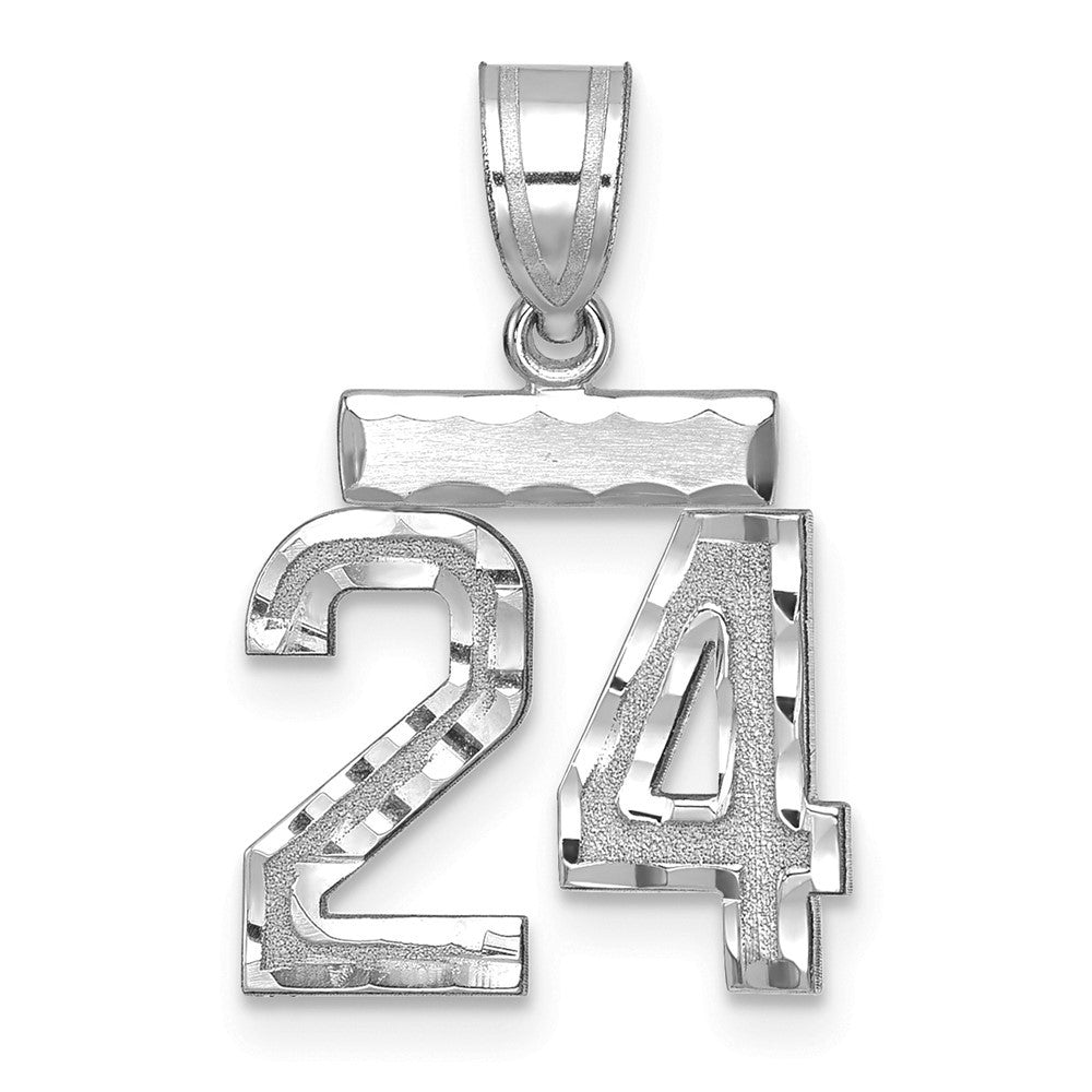 14K White Small Brushed Diamond-cut Number 24 Charm