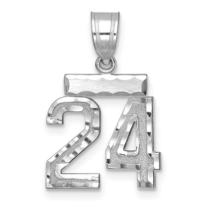 14K White Small Brushed Diamond-cut Number 24 Charm