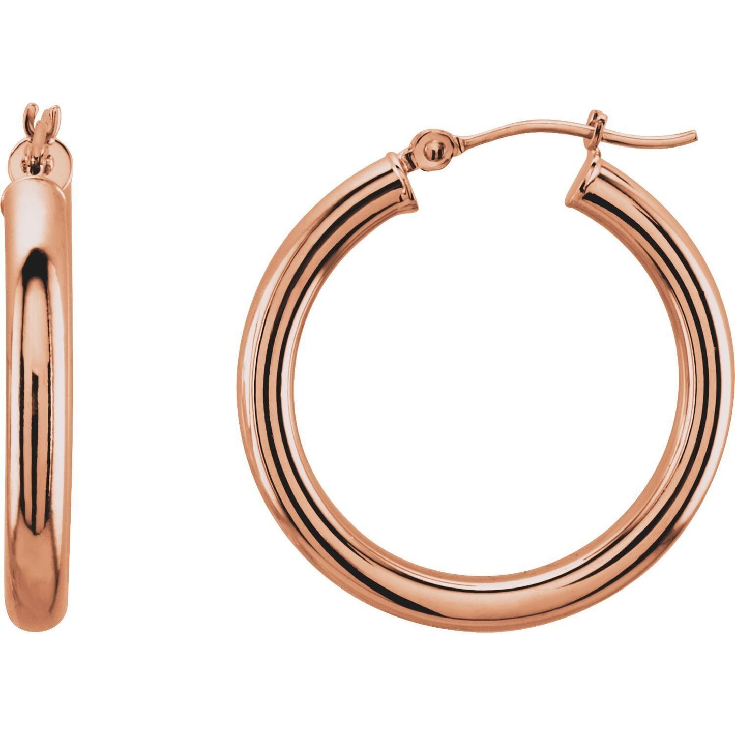 14k Rose Gold Tube 25 mm Hoop Earrings Fine Jewelry Gift for Women