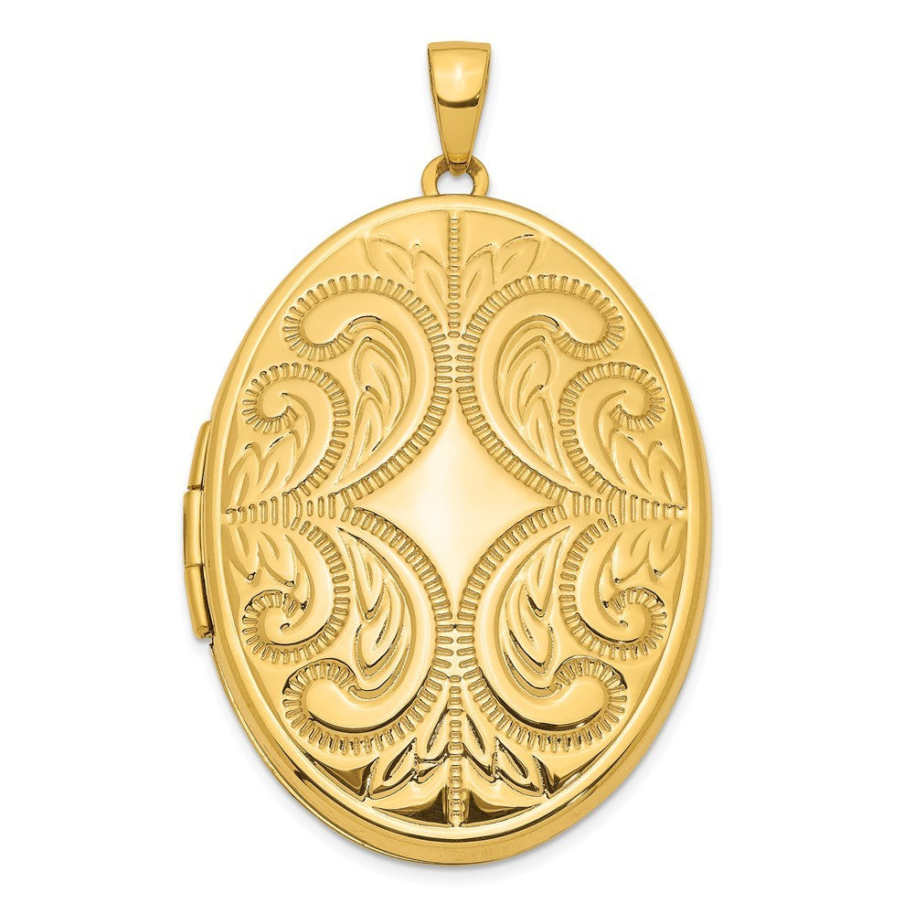 14k Yellow Gold Fancy Engraved 38mm Oval Family Locket Holds 6 Photos