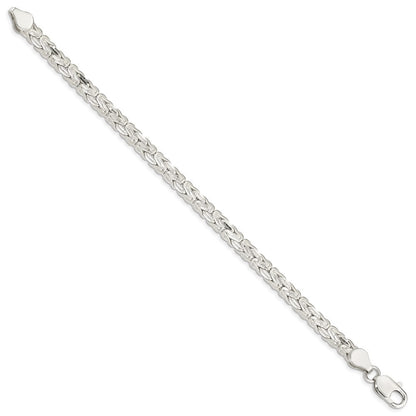 Sterling Silver Polished Back/Satin Diamond-Cut Front Fancy Byzantine Bracelet
