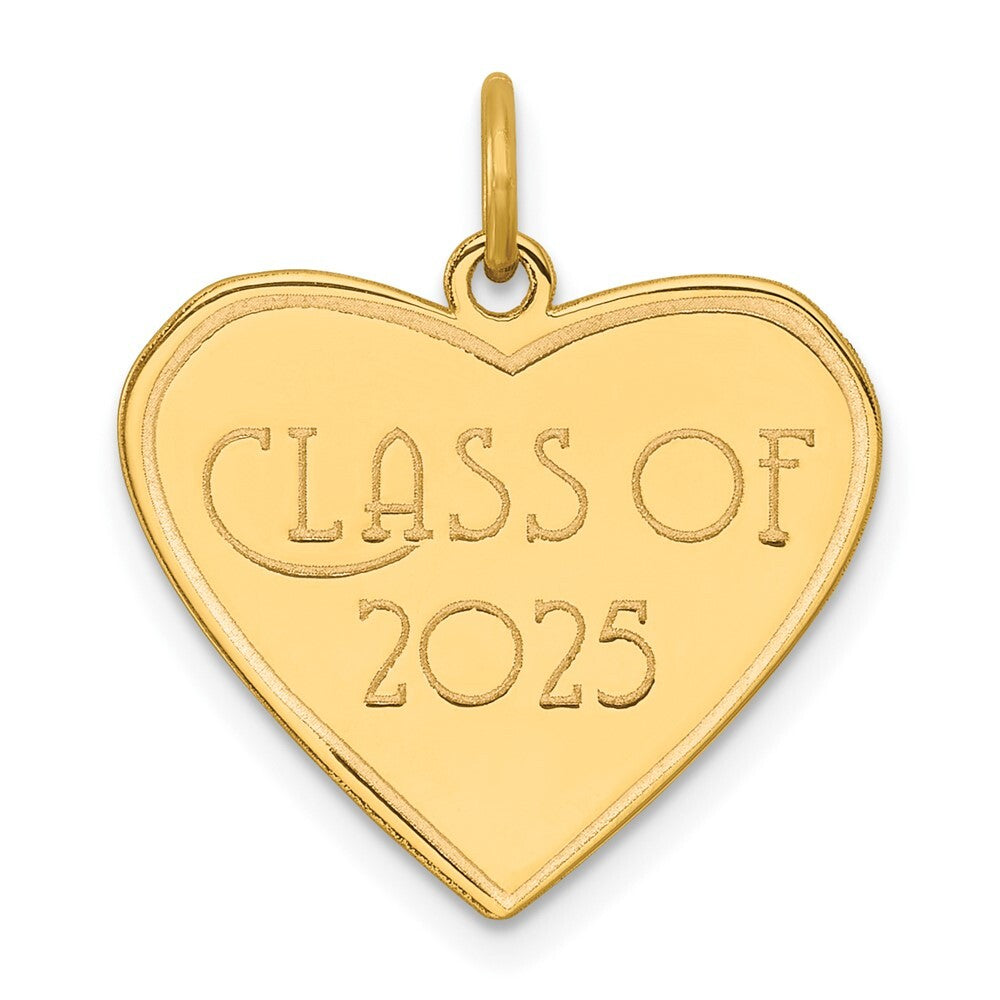 14k Yellow Gold Polished Class of 2025 Heart Charm Pendant for Women