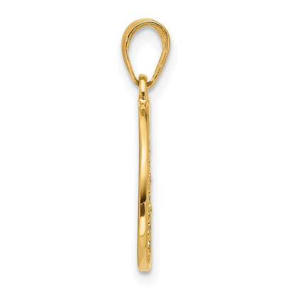 14k Yellow Gold and Rhodium Polished and Diamond-Cut Flower Circle Pendant