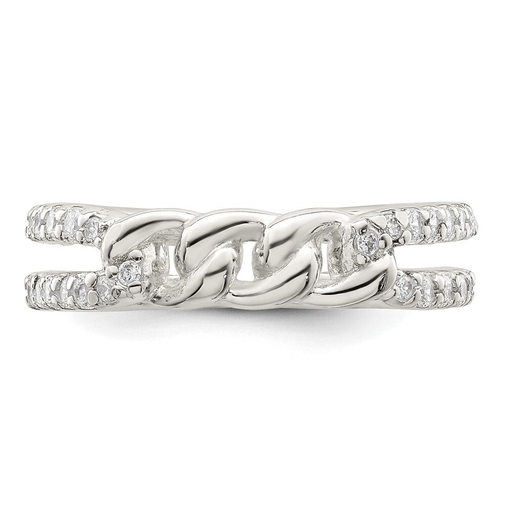 Sterling Silver Polished CZ Chain Detail Ring Size 6