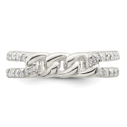 Sterling Silver Polished CZ Chain Detail Ring Size 6