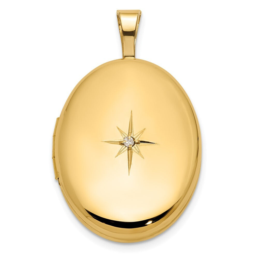 14k Yellow Gold Polished Diamond Star 16mm Oval Locket Pendant for Women