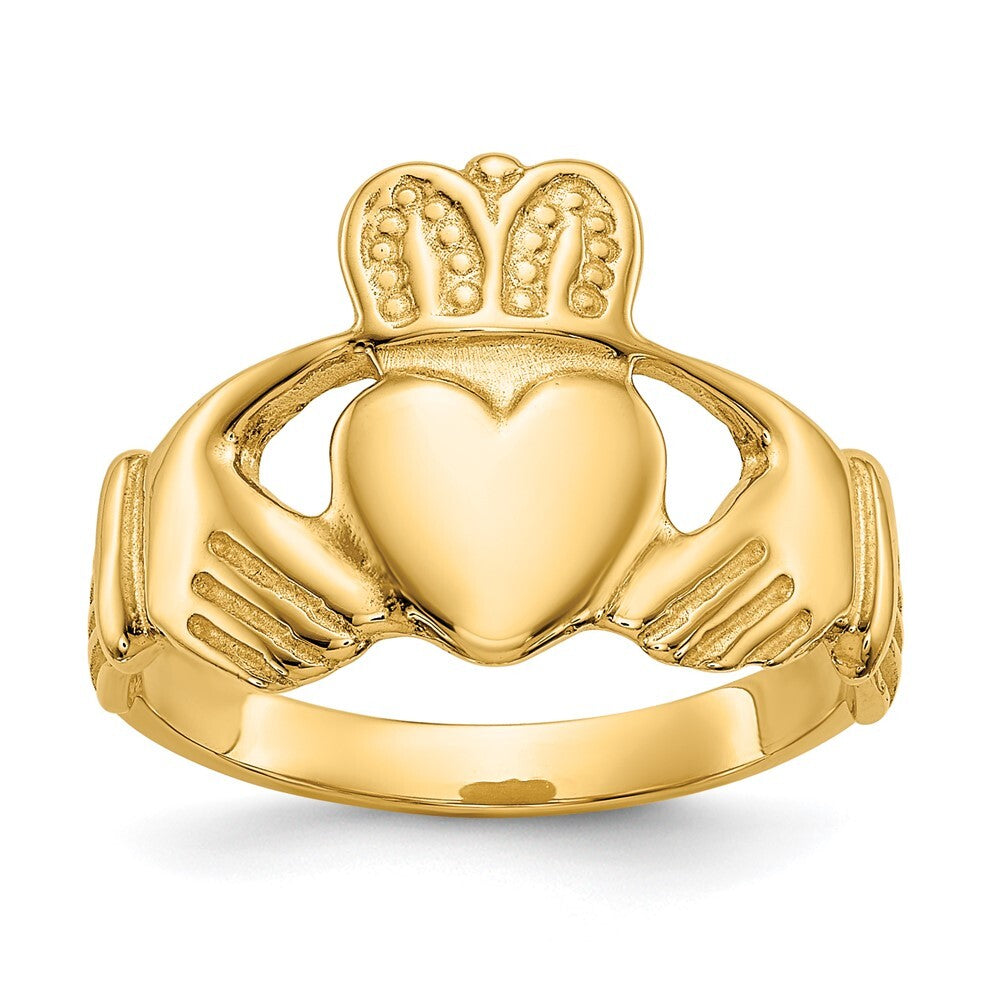 14K Yellow Gold Polished Ladies Claddagh Ring