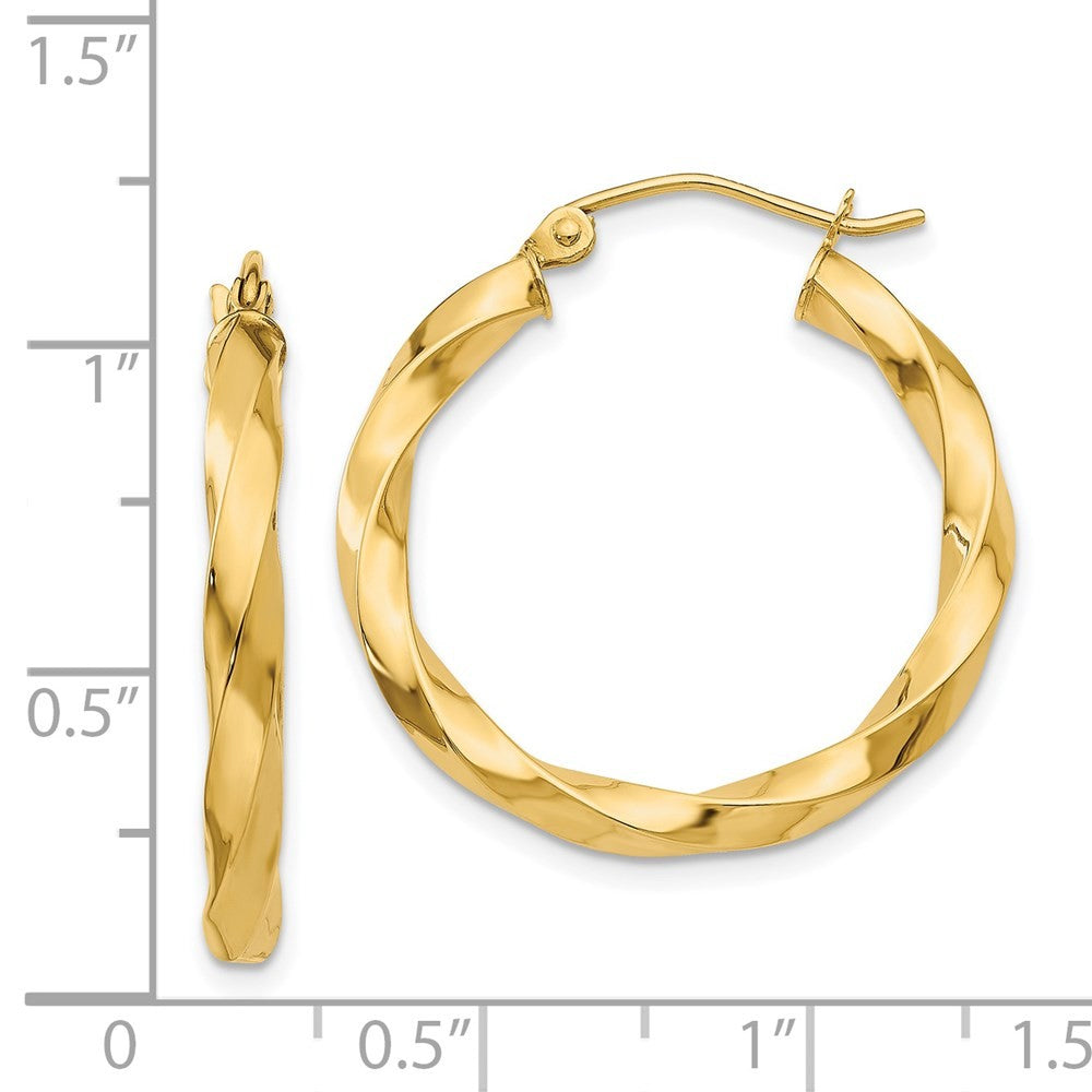14k Yellow Gold Polished 3mm Twisted Hoop Earrings